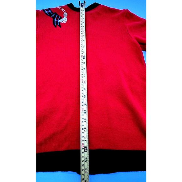 Doncaster Red Black & Gold Wool Blend Cardigan Small Plaid Accents Gold Buttons - Picture 11 of 12